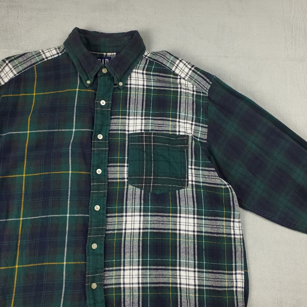 GAP Vintage VTG Blue Green Plaid Patchwork Button Down Flannel Shirt